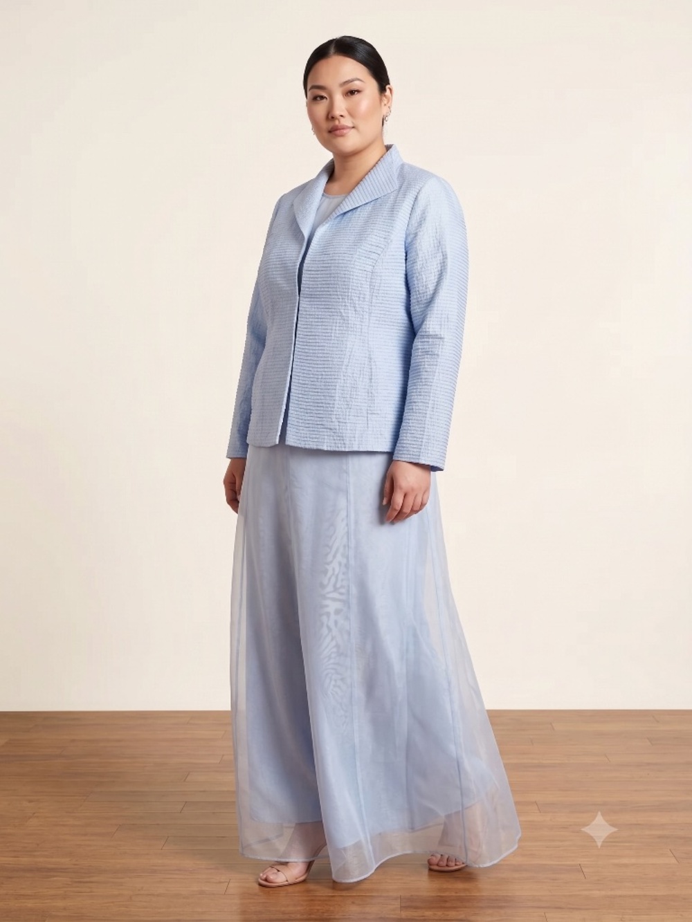 Eileen Fisher size 1X Light Blue Two-Piece Dress and Jacket Set. Silk organza.